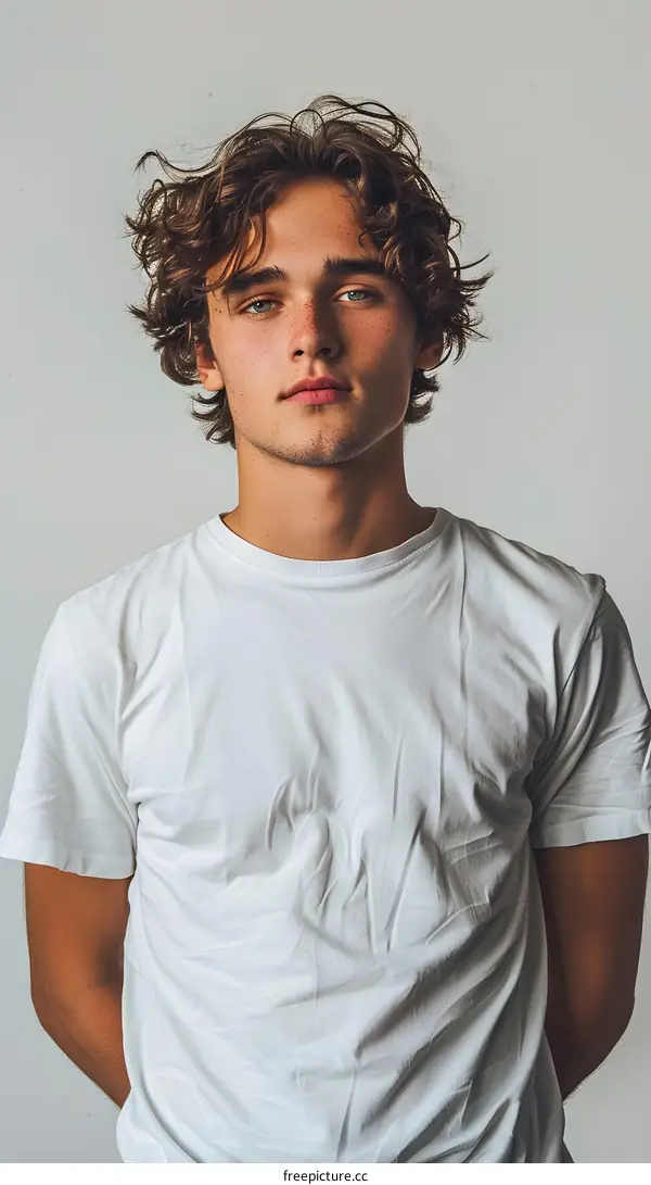 Portrait of a young man with curly hair