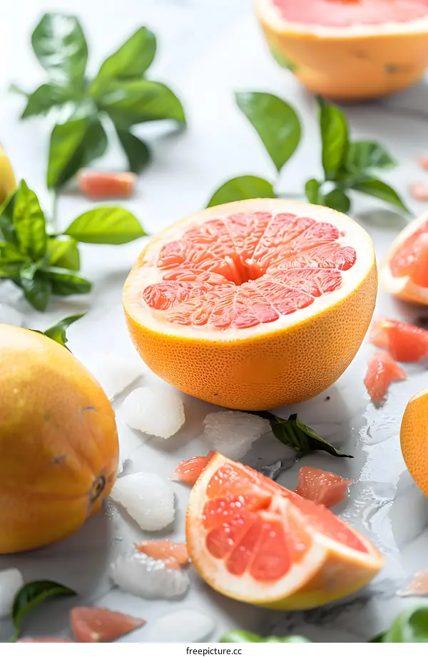 Fresh Grapefruit Slices On White Background