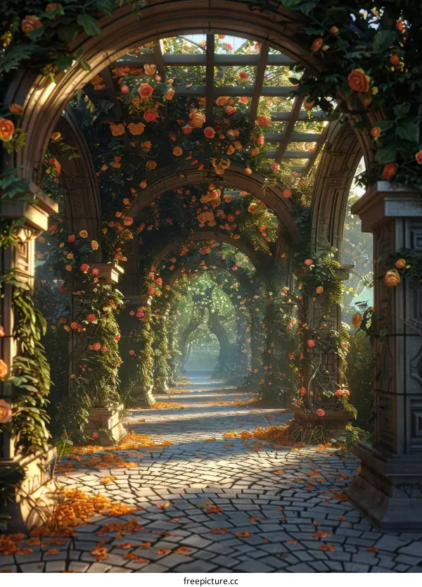 Stone Archway in Rose Garden Oasis