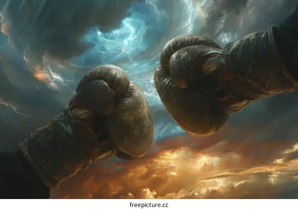 epic boxing gloves in the middle of a lightning storm