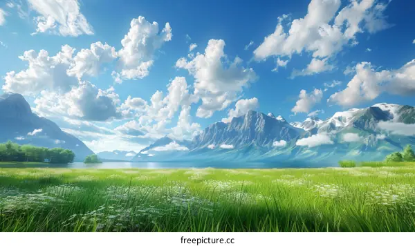 Scenic Mountain Landscape with Lake and Meadow