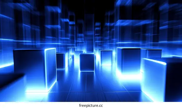 Abstract Neon Blue Cubic Cityscape