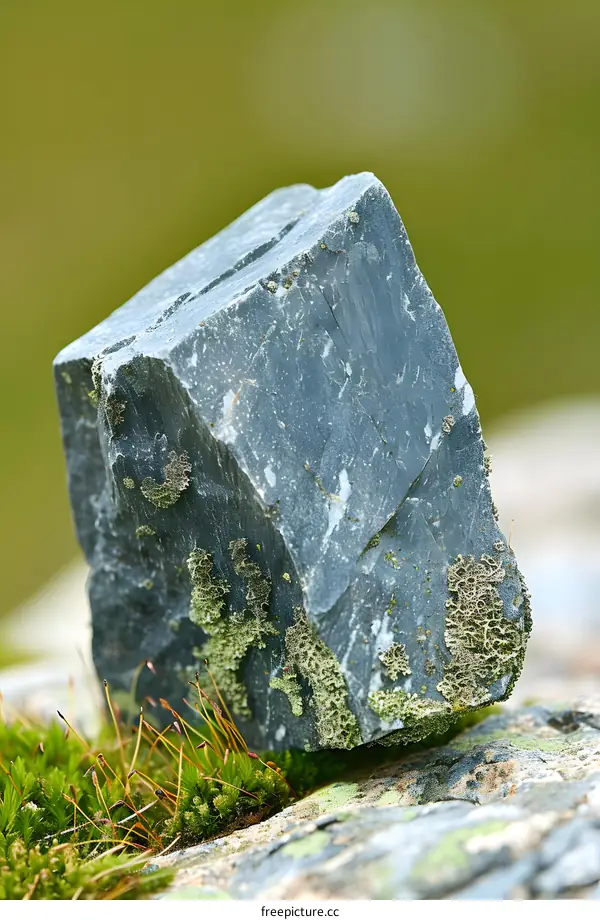 Close Up of Gray Stone Covered in Moss and Lichen