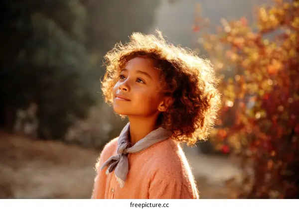 A Little Girl Looking Upward in Nature