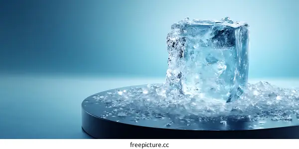 Ice Cube on a Dark Round Stand