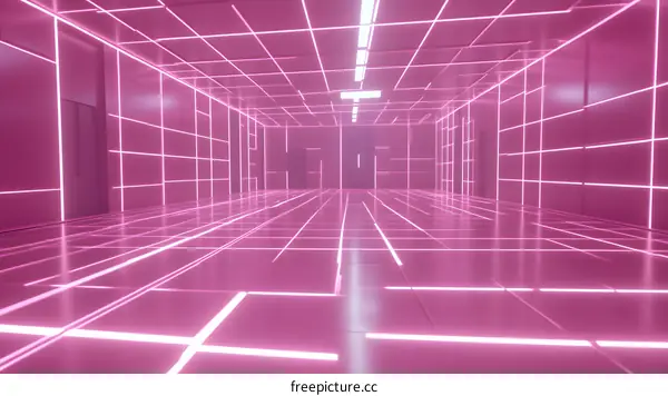Pink Neon Light Grid Corridor