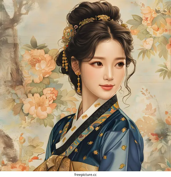 Portrait of a young woman in traditional Korean dress, hanbok
