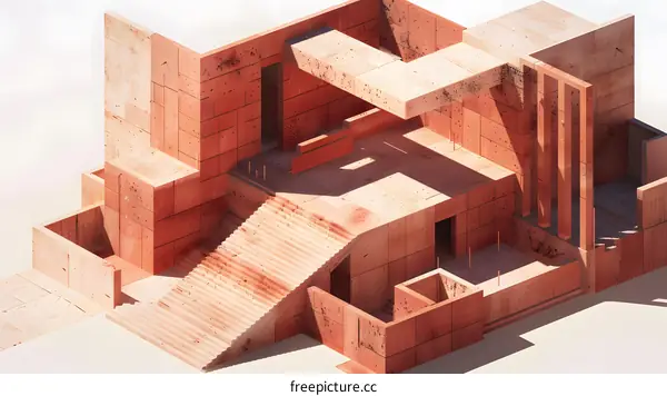 Abstract Architecture with Red Brick and Concrete