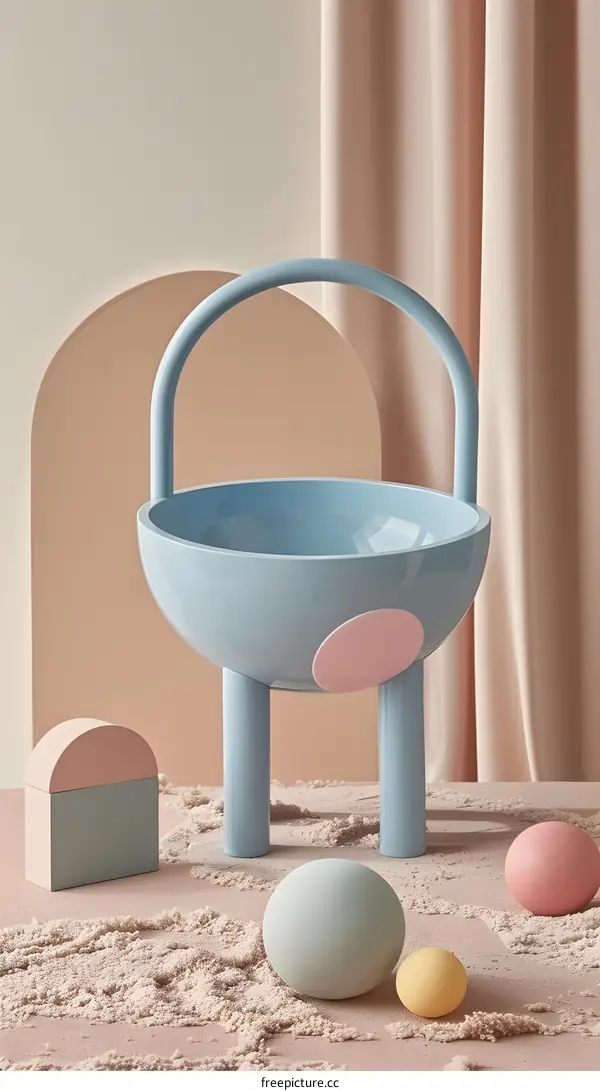 Blue and Pink Geometric  Basket with Handles and Balls