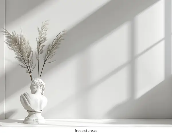 White Wall With Window Light And Dried Flowers Vase