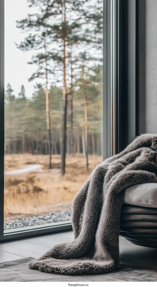 Cozy Fur Blanket by the Large Window