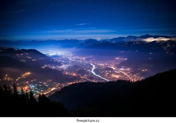 Starry Night Valley with River