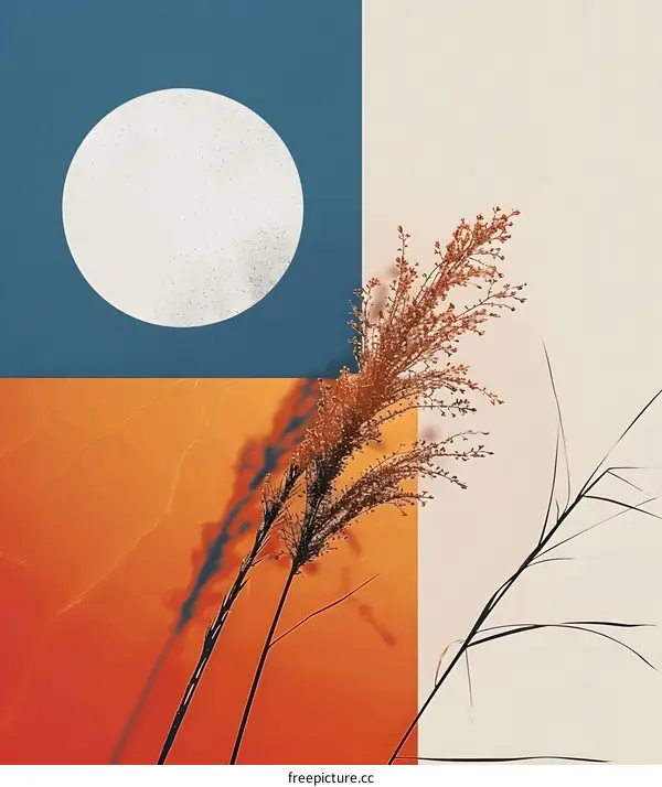 Abstract Minimalist Nature Background with Plants and Geometric Shapes