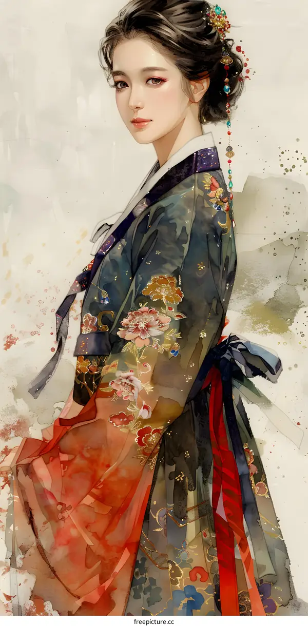 A Korean woman in traditional Korean dress