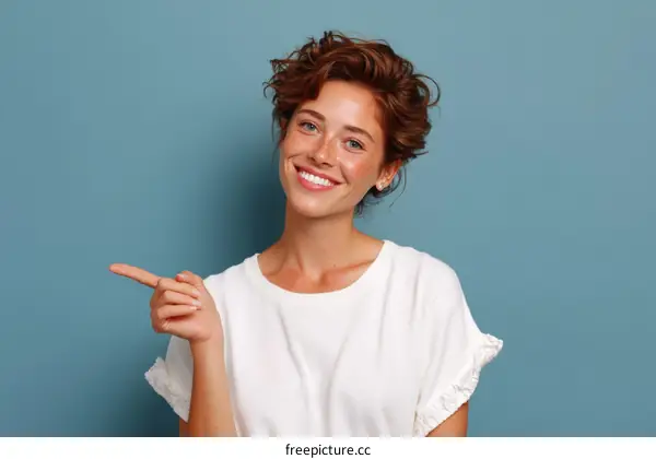 Smiling Woman Pointing to the Future