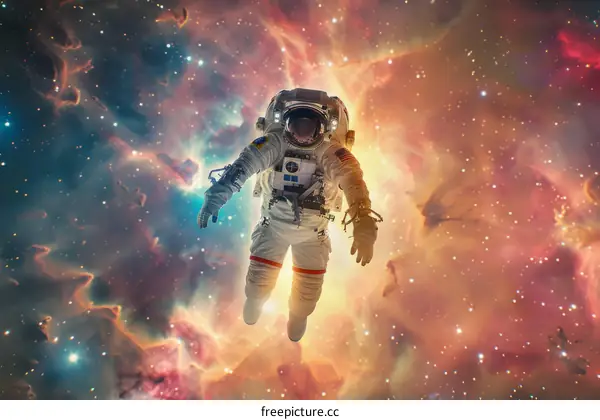 Astronaut Exploring the Wonders of a Vibrant Nebula