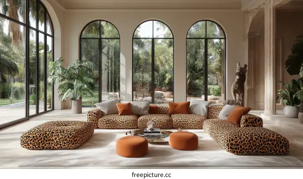 Leopard Print Sectional Sofa in a Modern Living Room