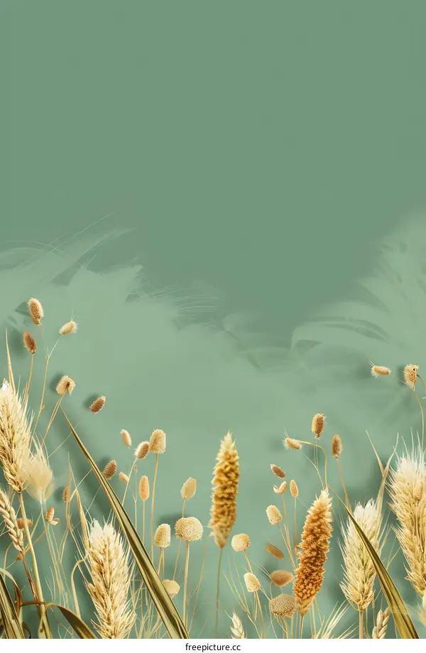 Minimalist Green Background With Dried Grass