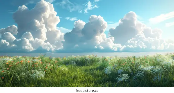 Stunning Cloud Field Over a Lush Meadow
