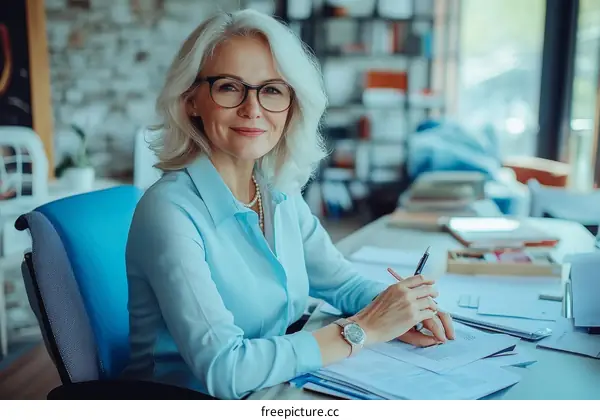 Senior Woman Working at a Desk