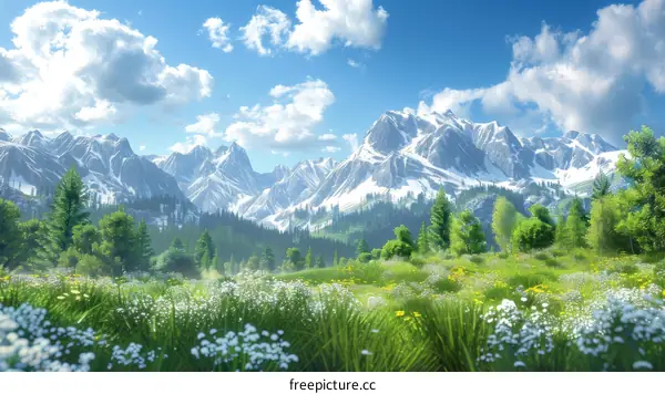 Majestic Mountain Landscape with Snow-capped Peaks