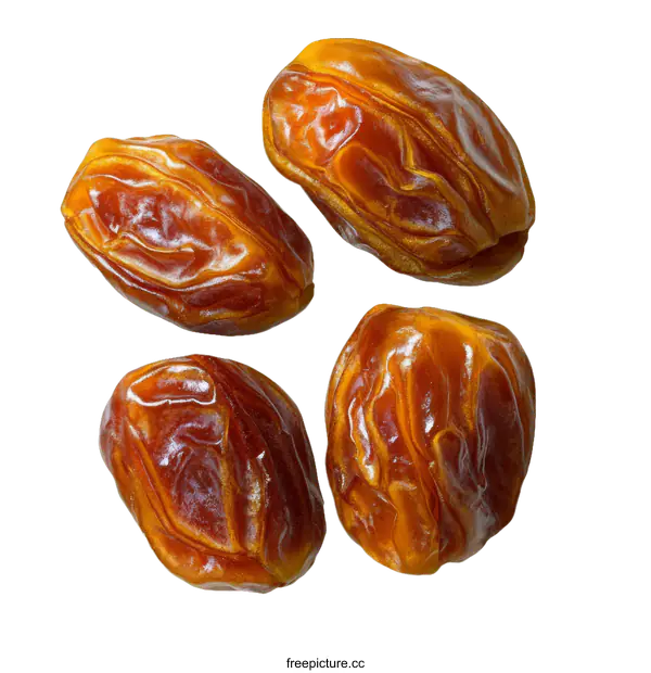 [Transparent Background PNG]Four Dried Dates Close-Up Against White Background