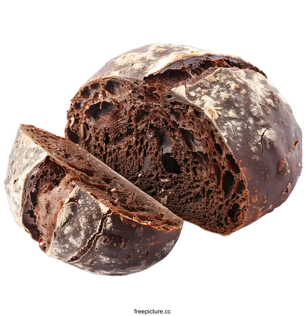 [Transparent Background PNG]Closeup of a Chocolate Loaf of Bread Sliced in Half