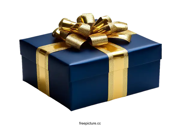 [Transparent Background PNG]Elegant Dark Blue Gift Box with Golden Ribbon
