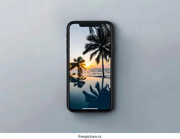 Smartphone Mockup With Tropical Beach Wallpaper