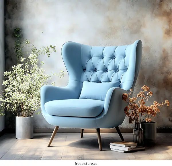 Stylish Light Blue Wingback Chair Interior Design