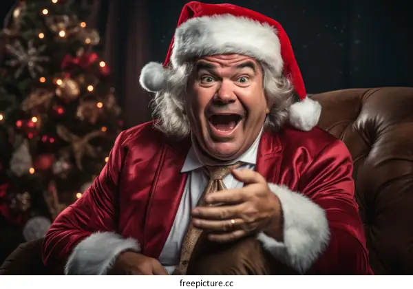 Portrait of a Man Wearing a Santa Hat