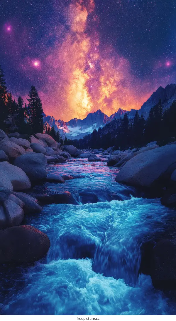 Night Sky Over Mountain River