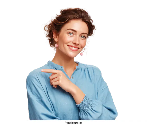 [Transparent Background PNG]Smiling Woman Pointing with Confident Expression