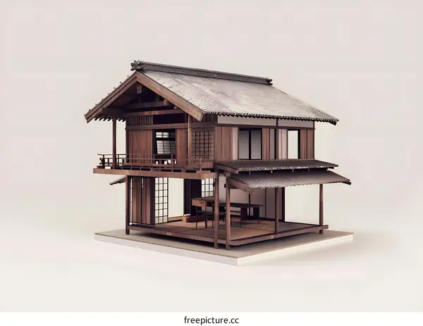 Japanese Traditional Wooden House Architecture Model