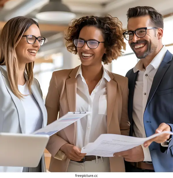 Smiling Business Colleagues Discussing Documents