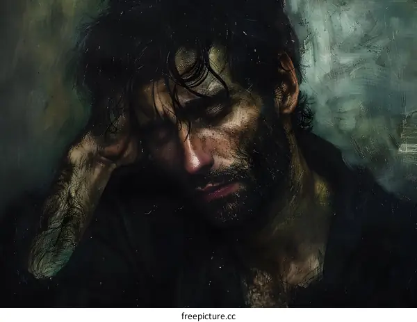 Man with Beard and Wet Hair Portrait