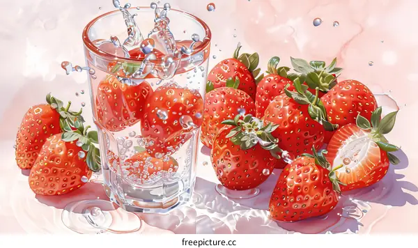 A Glass of Water with Strawberries