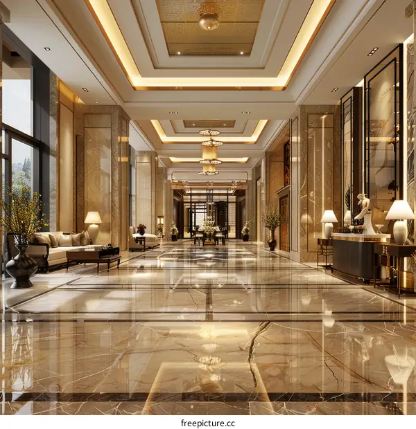 Luxury Hotel Lobby Interior Design Illustration