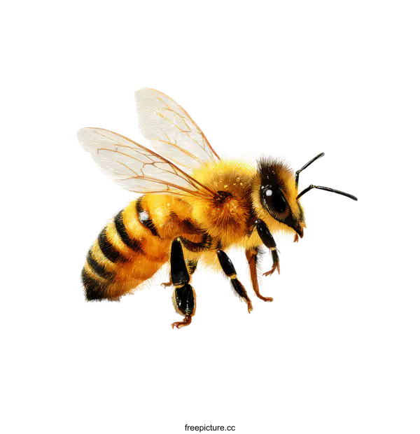 [Transparent Background PNG]Detailed Close-up of a Honey Bee
