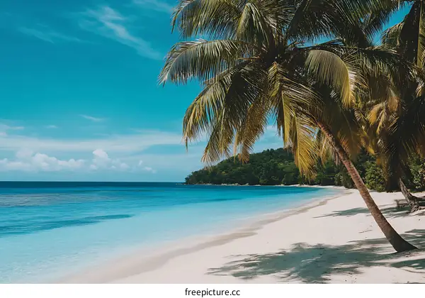 Tropical Beach Paradise with Palm Trees and Blue Water