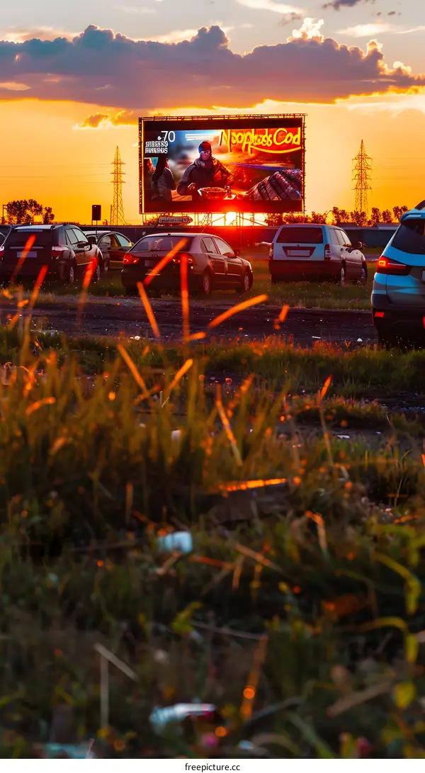 Outdoor Drive In Movie Theater At Sunset