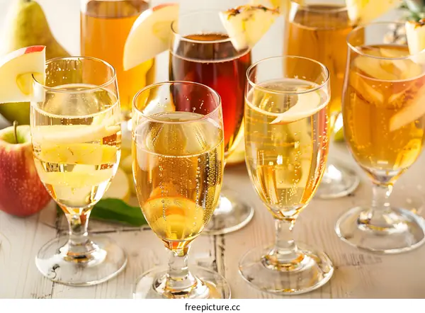 Sparkling Apple Cider in Glasses with Fruit Slices