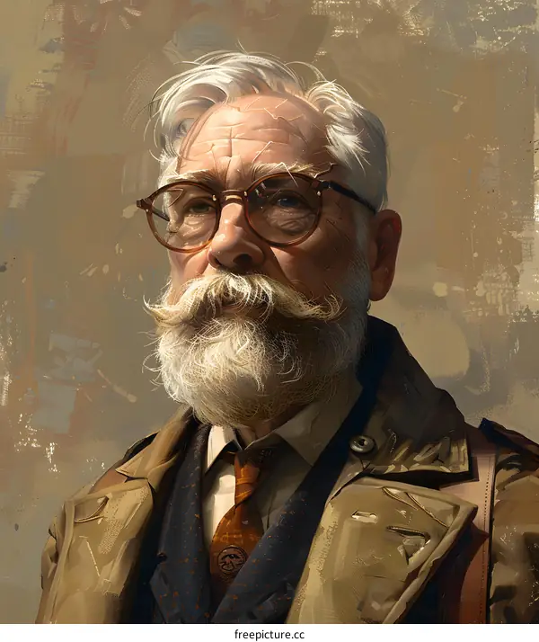Portrait Painting of an Elderly Caucasian Man with a Long White Beard and Mustache