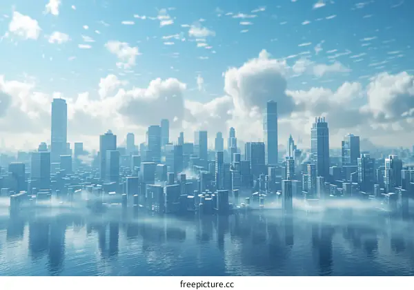 Futuristic Cityscape: Skyscrapers by the Water