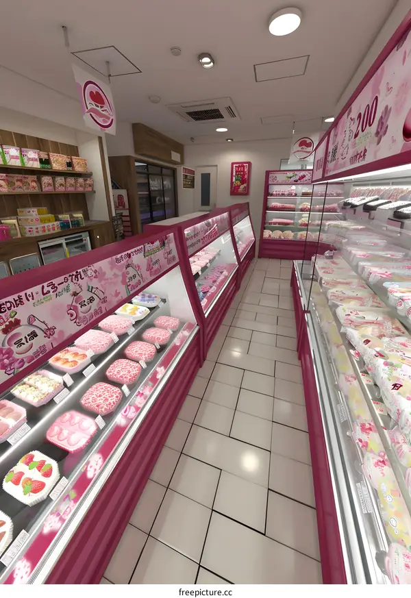 Japanese Cherry Blossom Themed Sweets Shop Interior