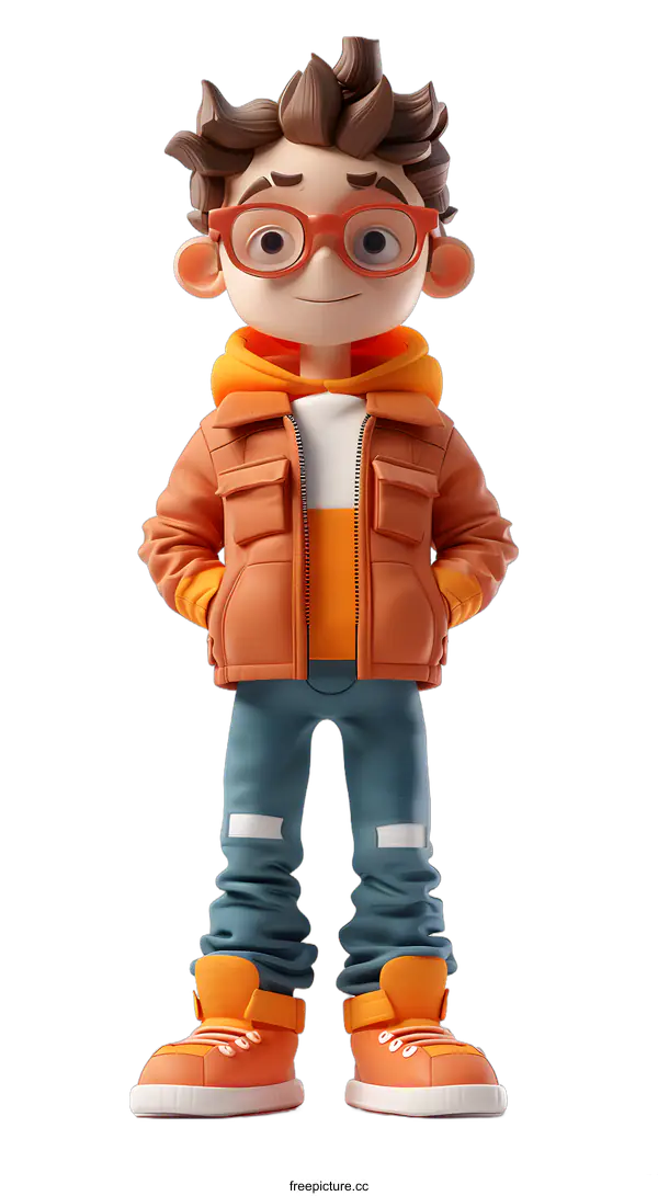 [Transparent Background PNG]Cartoon Illustration Of A Boy Wearing A  Orange Jacket