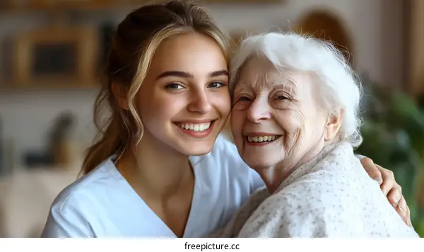 Caregiver and Senior Woman Smiling Portrait