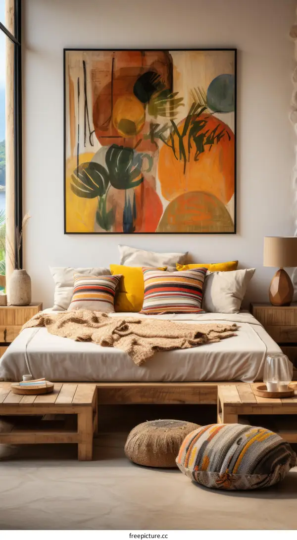 Modern bedroom interior with abstract painting
