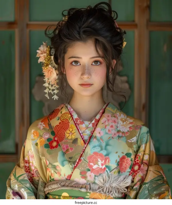 Portrait of a beautiful young woman in a kimono