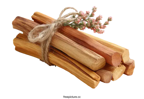 [Transparent Background PNG]Palo Santo Incense Sticks Bundle with Pink Flowers